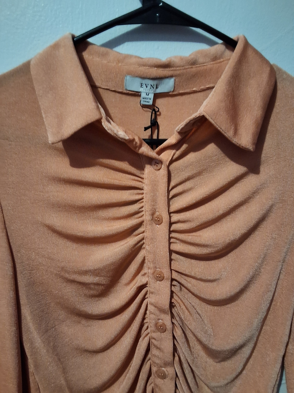 EVRI Peach Ruched Button-Front Collared Blouse - Picture 4 of 10